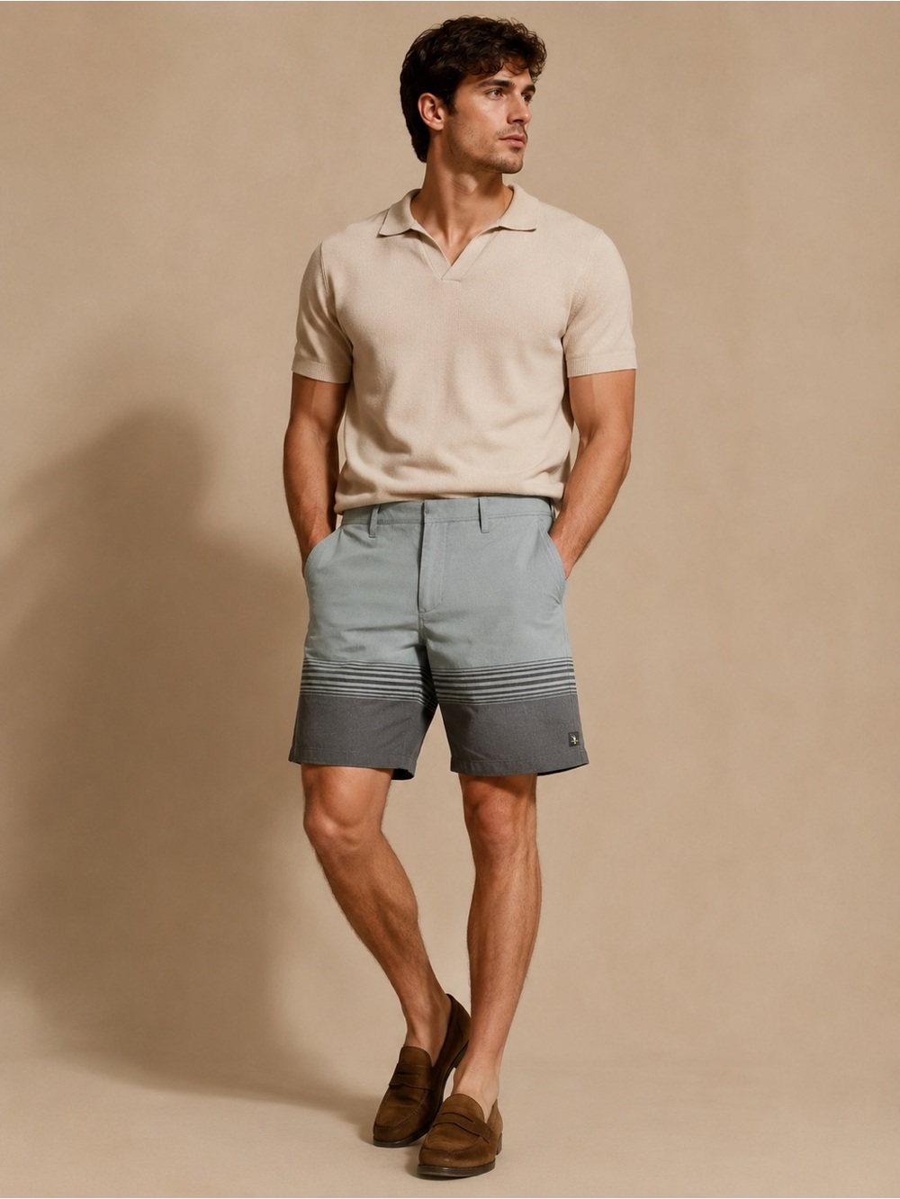 William Murray Golf Two-Tone Gray Ombre Stripe Flat Front Shorts